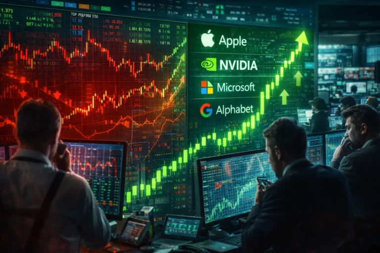 Stock traders analyzing top-performing stocks