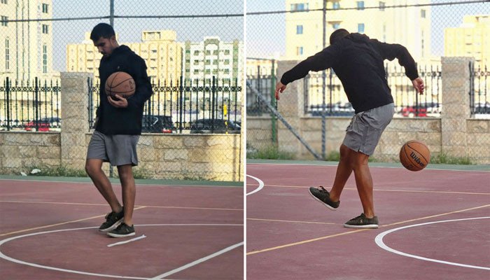 The Emirati footballer broke the world basketball record by kicking with his heel
