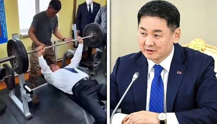 The President of Mongolia surprised people by bench pressing 100 kg