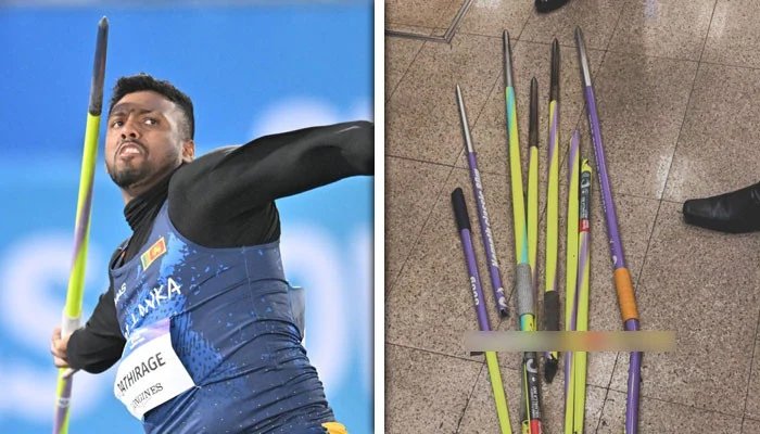 The Javelin of the Sri Lankan thrower, who returned home after winning the World Championship, broke during the flight